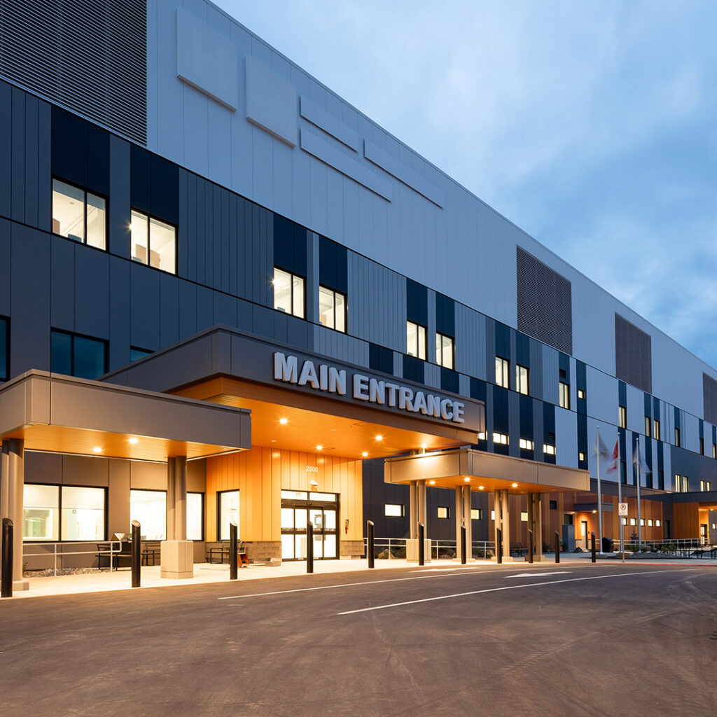 Mills Memorial Hospital at night