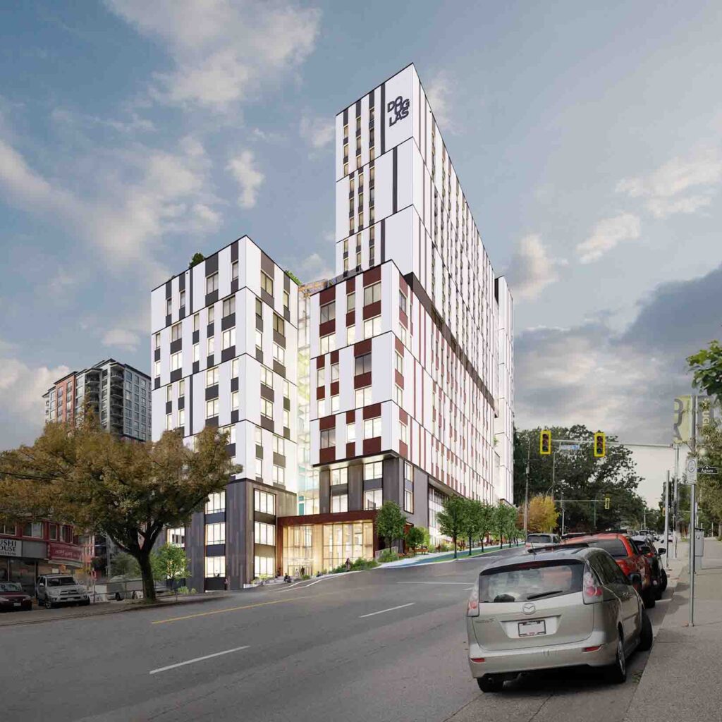 Exterior building and street with cars and other buildings