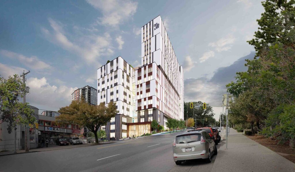 Exterior building and street with cars and other buildings