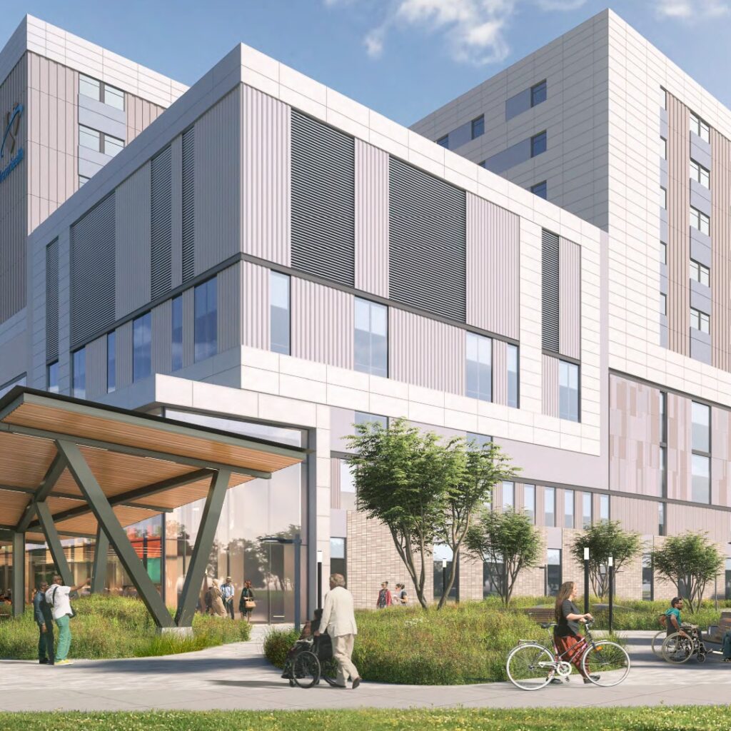 New Surrey Hospital and BC Cancer Centre Rendering of the Front of the Building