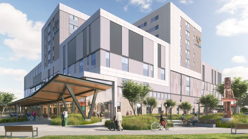 New Surrey Hospital and BC Cancer Centre Rendering of the Front of the Building