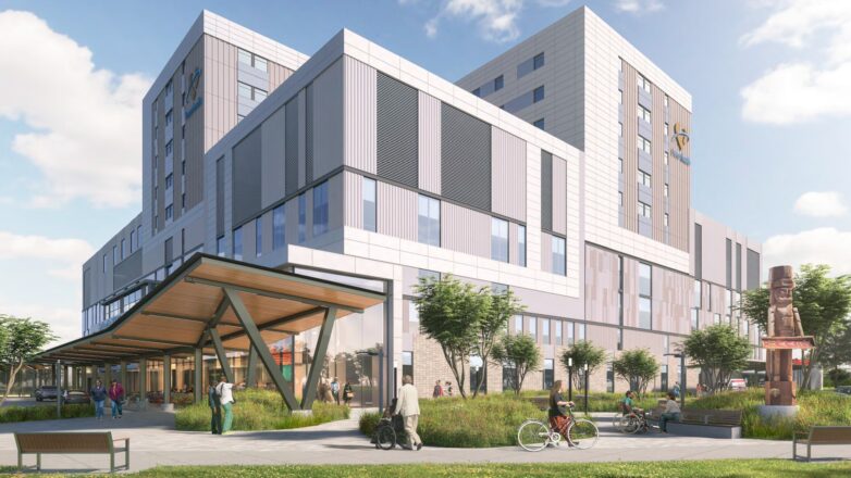 New Surrey Hospital and BC Cancer Centre Rendering of the Front of the Building