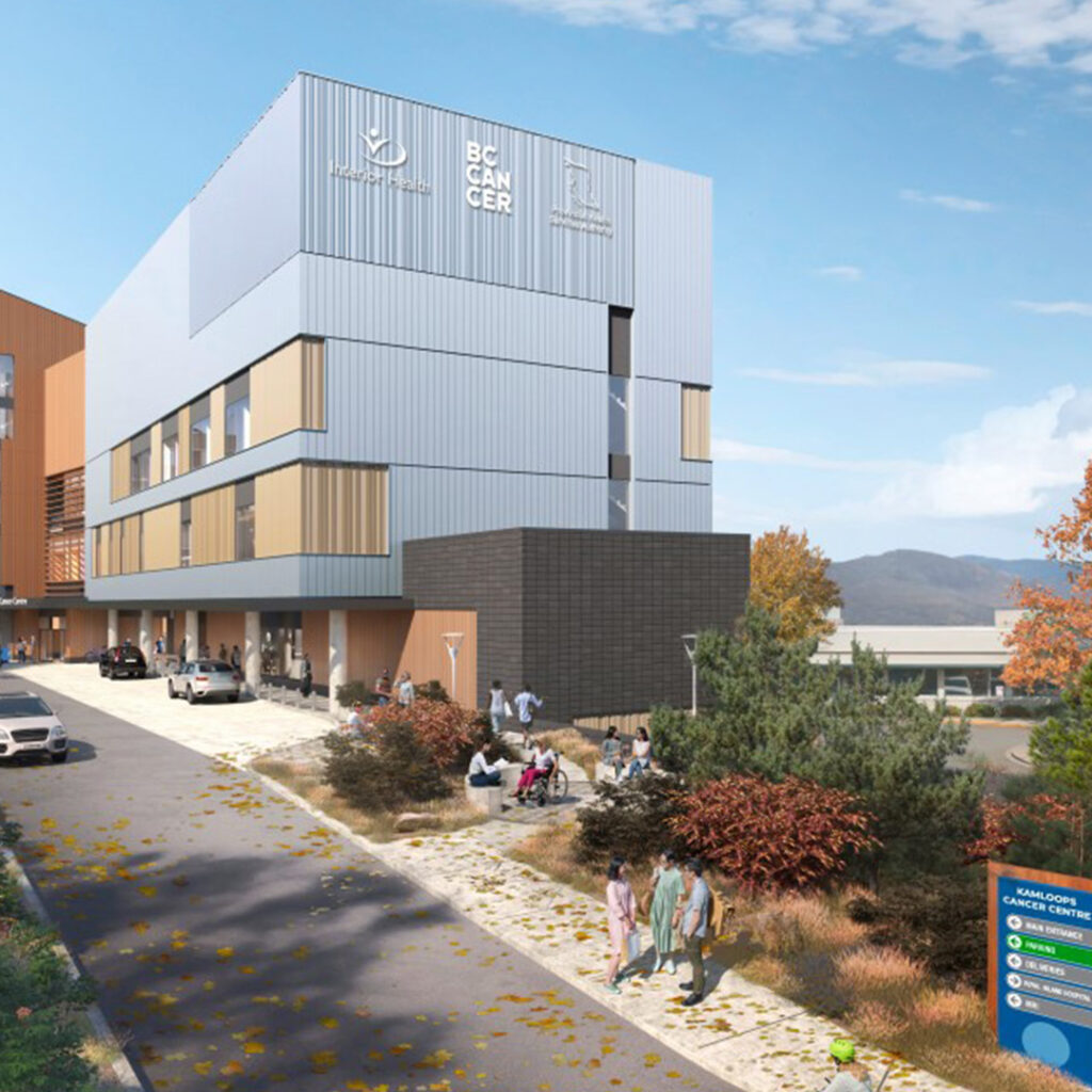 A rendering of the new BC Cancer Centre at the Royal Inland Hospital Campus.
