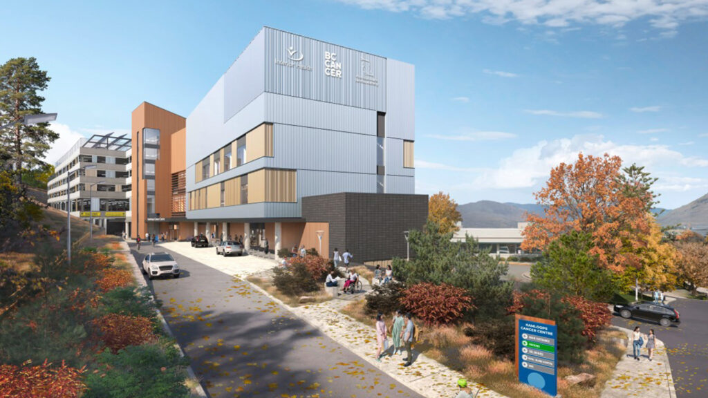 A rendering of the new BC Cancer Centre at the Royal Inland Hospital Campus.